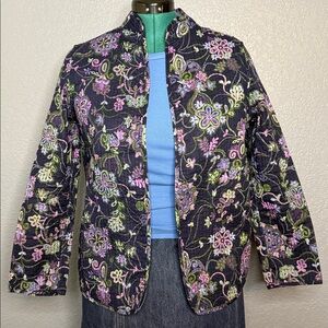 Quilted Floral Jacket Women’s PXL Purple Cotton Boho Open Front Layering